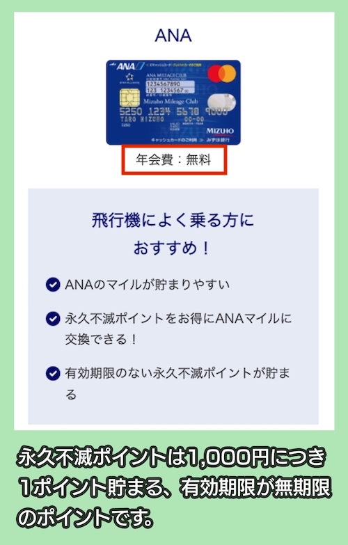みずほマイレージクラブカード/ANAの年会費
