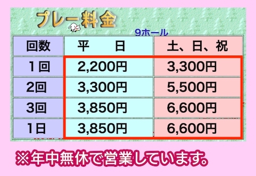 白井ゴルフ林間ショートコースの料金相場