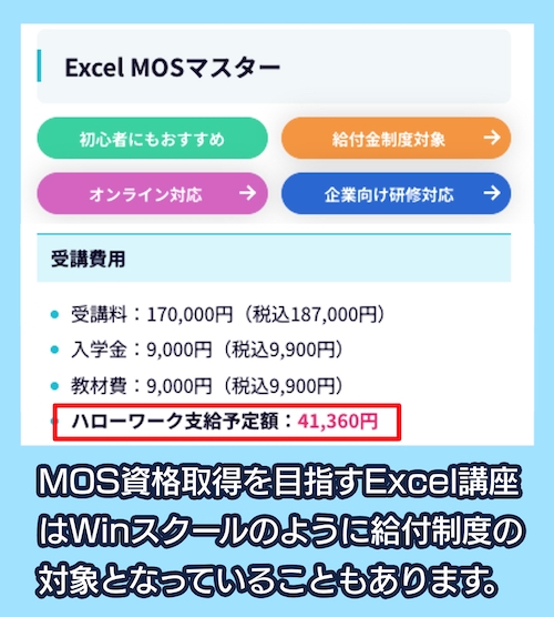 Winスクールの給付金対象の講座