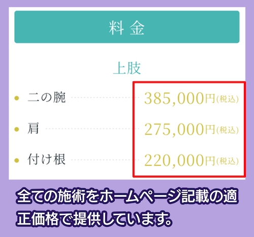 銀座マイアミ美容外科の費用相場