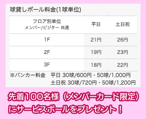ロッテ葛西ゴルフ ボール使用料金