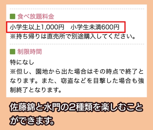 ふじくらますも果樹園の料金
