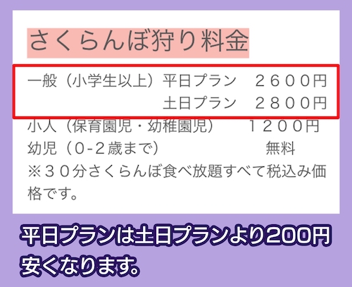 丘の上さくらんぼ園の平日プラン