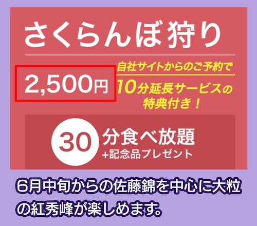 宿沢フルーツ農園の料金
