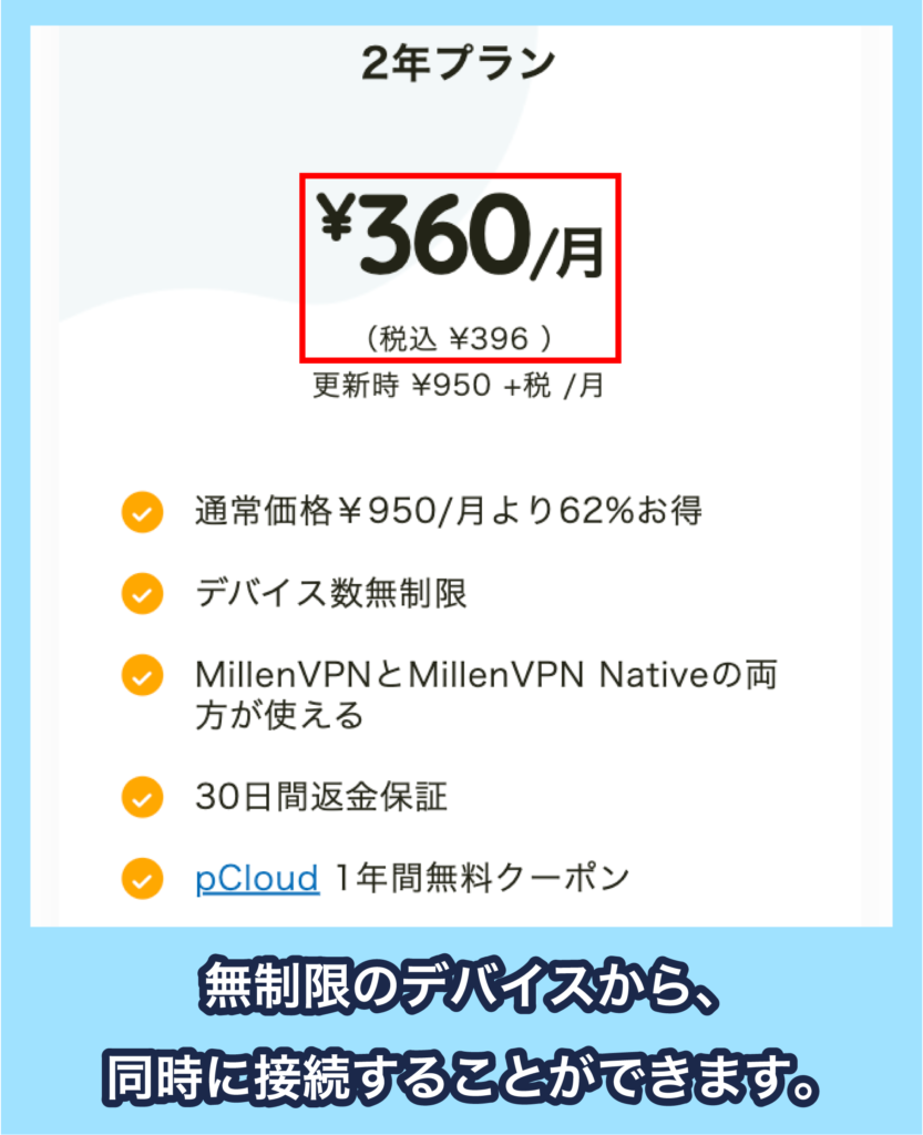 MillenVPNの月額料金