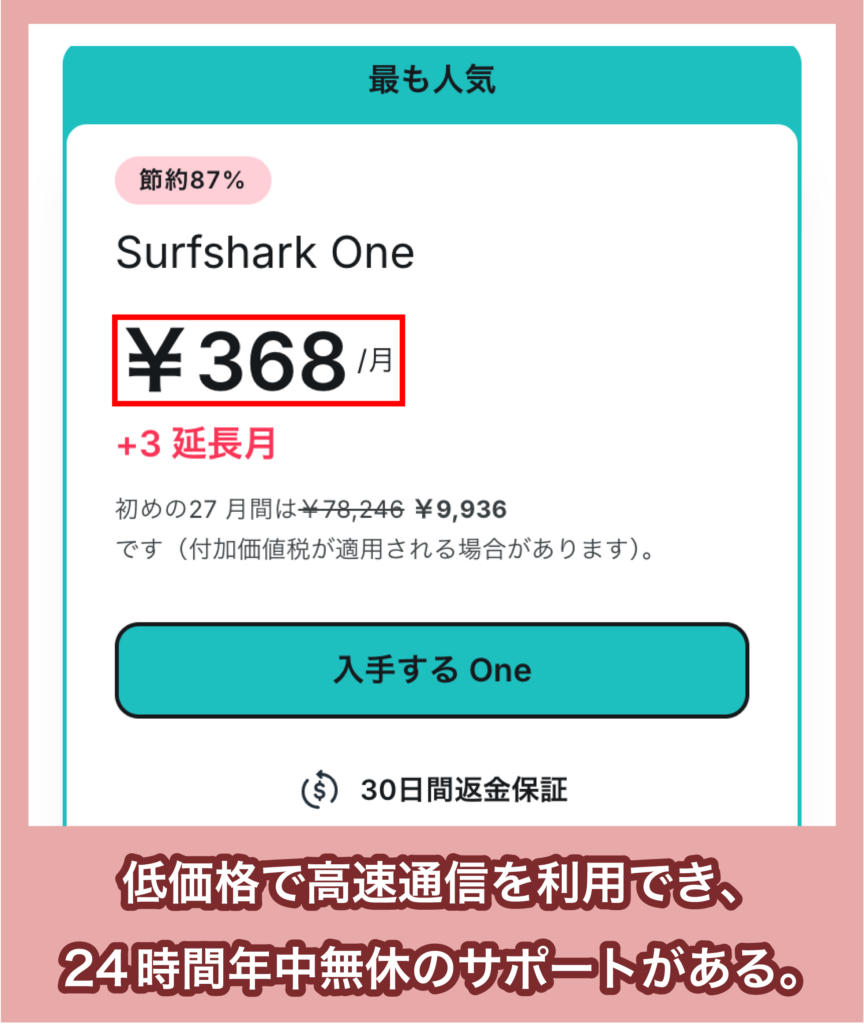 Surfsharkの月額料金