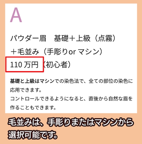日本メディカルアートメイクアカデミーのアートメイクスクールの料金相場