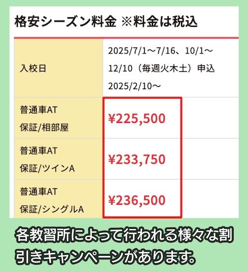 合宿免許ナビの自動車運転免許合宿の料金相場