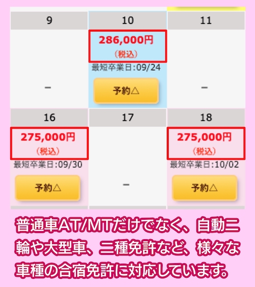 合宿免許WAO!!の自動車運転免許合宿の料金相場
