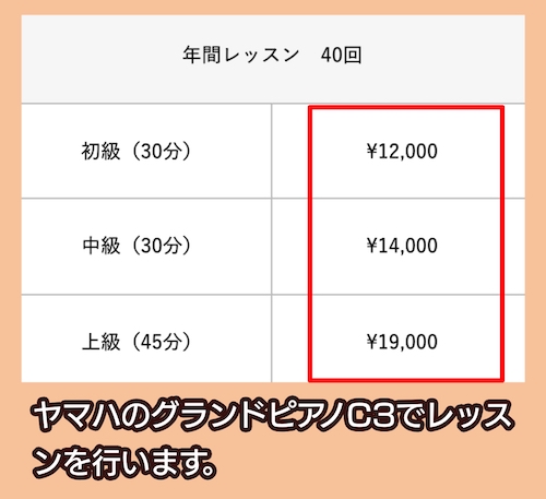 東京ルクスピアノ教室の料金相場