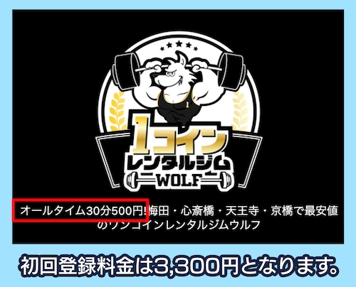 ワンコインレンタルジムWOLFの料金相場